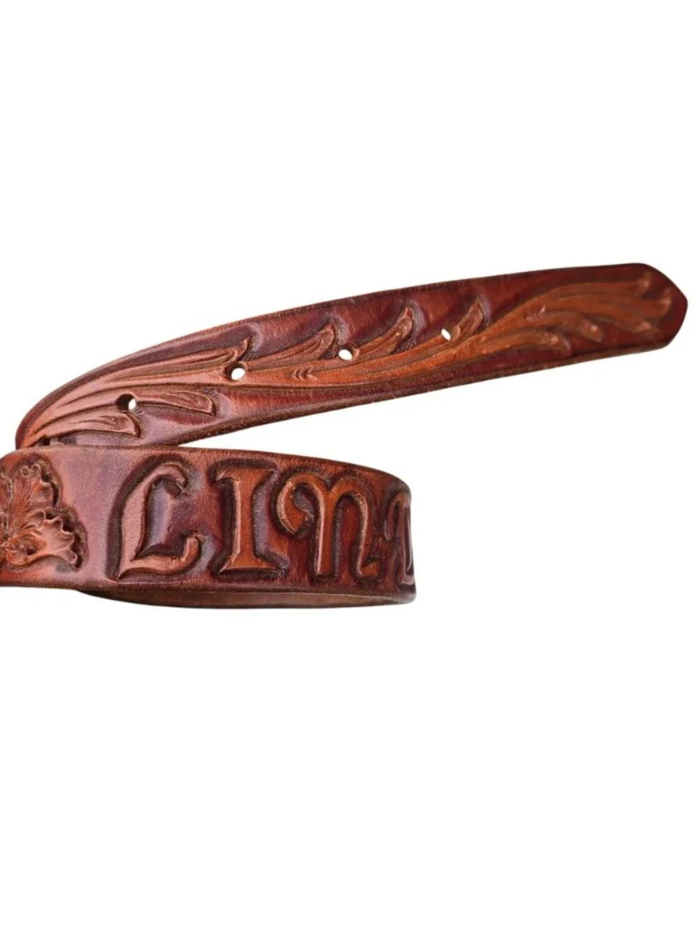 Custom Tooled Leather Belt Lindsey Child Size Western Cowboy Kid Sundance WY Vtg